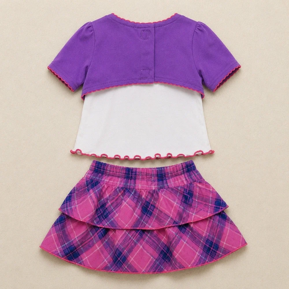 Dollie & Me Girls 6X Matching Outfit Set Purple Pink Plaid Skirt Bolero 3 PC NEW